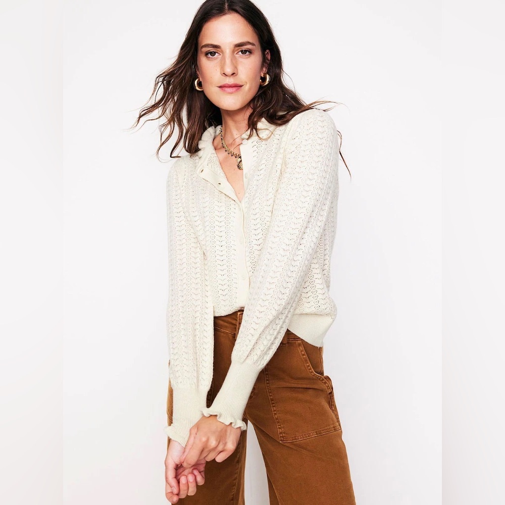 Boden Cream Women's Cardigan Sweater—Tia Pointelle
